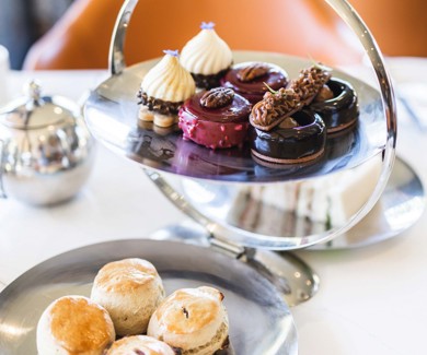 Close up of cakes and scones at afternoon tea in Fonab Castle Hotel Perthshire ?? ''