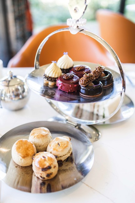 Close up of cakes and scones at afternoon tea in Fonab Castle Hotel Perthshire ?? ''