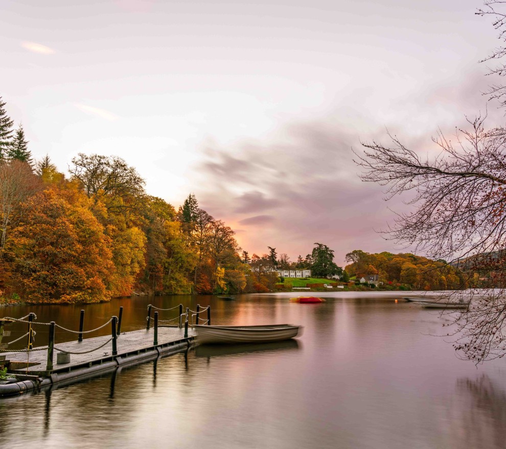 Boat and jetty on River Tummel in Pitlochry near Fonab Castle Luxury Hotel ?? ''