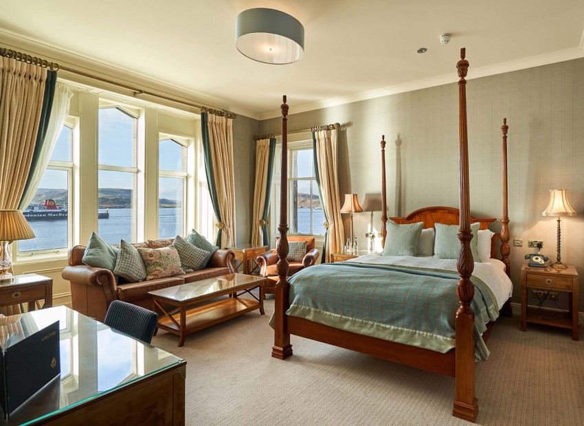 Bay View Junior Suite accommodation at Oban Bay Hotel with sea views and elegant interior design. ?? ''